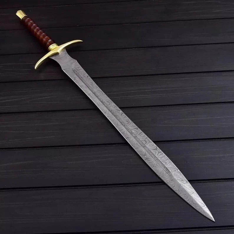 Handmade Damascus Steel Viking Sword with Leather Sheath