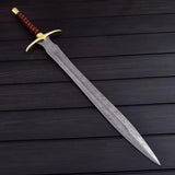 Handmade Damascus Steel Viking Sword with Leather Sheath
