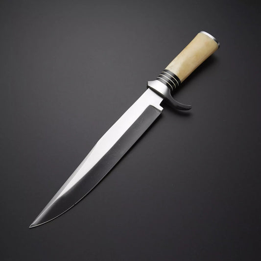 Premium Custom D2 Steel Bowie Knife | Handmade Outdoor Knife with Leather Sheath