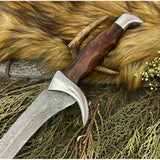 34" Hand-Forged Damascus Steel Calymore Viking Sword with Leather Sheath | Sharp Blade