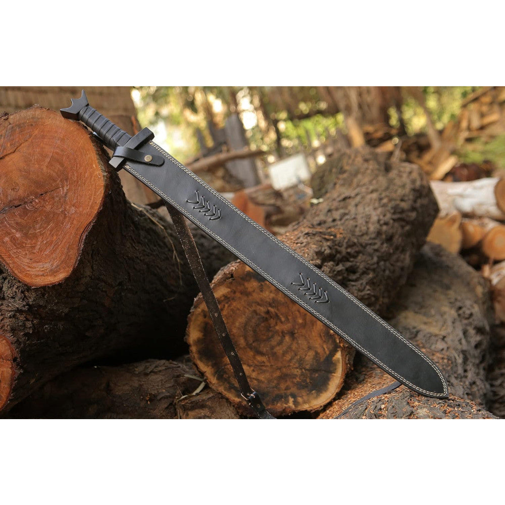 36" Full Tang Viking Sword, Handmade Carbon Steel Blade, Rosewood Handle & Leather Sheath
