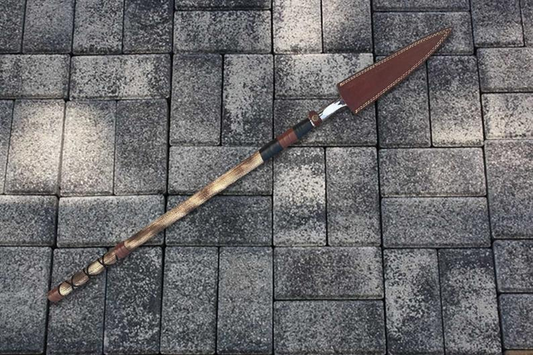 Hand-Forged Etched Viking Spear | Ash Wood & Leather Sheath